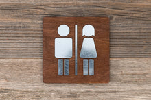 Załaduj obraz do przeglądarki galerii, Wooden Restroom Door Signs with faux Metal Insert