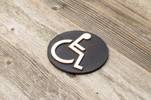 Załaduj obraz do przeglądarki galerii, Round Wooden Handicapped Restroom Door Sign
