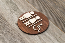 Load image into Gallery viewer, Round Toilet Door Sign. Wooden Rustic Restroom Signs Set.