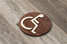 Load image into Gallery viewer, Round Toilet Door Sign. Wooden Rustic Restroom Signs Set.