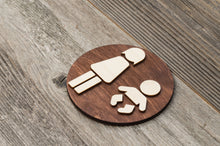 Load image into Gallery viewer, Round Toilet Door Sign. Wooden Rustic Restroom Signs Set.