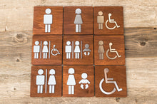 Załaduj obraz do przeglądarki galerii, Wooden Restroom Door Signs with faux Metal Insert
