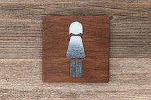 Załaduj obraz do przeglądarki galerii, Wooden Women Restroom Door Signs with faux Metal Insert