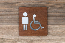 Load image into Gallery viewer, Wooden Men & Disabled Restroom Door Signs with faux Metal Insert