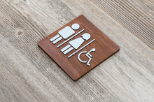 Załaduj obraz do przeglądarki galerii, Wooden Unisex & Disabled Restroom Door Signs with faux Metal Insert