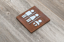 Load image into Gallery viewer, Wooden Family Restroom Door Signs with faux Metal Insert
