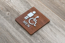 Load image into Gallery viewer, Wooden Men & Disabled Restroom Door Signs with faux Metal Insert