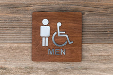 Load image into Gallery viewer, Wooden Men & Disabled Restroom Door Signs with faux Metal Insert