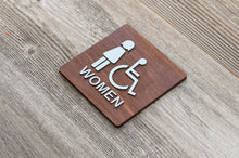 Load image into Gallery viewer, Wooden Women & Disabled Restroom Door Signs with faux Metal Insert