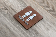 Załaduj obraz do przeglądarki galerii, Wooden Unisex Restroom Door Signs with faux Metal Insert