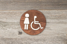 Load image into Gallery viewer, Round Women & Handicapped Restroom Door Sign