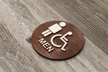 Załaduj obraz do przeglądarki galerii, Round Men & Handicapped Restroom Door Sign with text