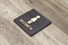 Załaduj obraz do przeglądarki galerii, Women Restroom Door Sign. Rustic Toilet Plaque. Handmade WC Sign.
