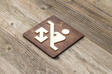 Załaduj obraz do przeglądarki galerii, Escalator up and down wooden sign. Automated stairs plate.