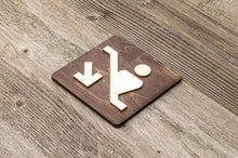 Załaduj obraz do przeglądarki galerii, Escalator down wooden sign. Automated stairs plate.