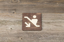 Załaduj obraz do przeglądarki galerii, Escalator down wooden sign. Automated stairs plate.