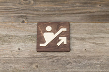 Załaduj obraz do przeglądarki galerii, Escalator up wooden sign. Automated stairs plate.