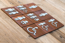 Załaduj obraz do przeglądarki galerii, Wooden Restroom Door Signs with faux Metal Insert