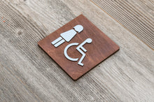 Load image into Gallery viewer, Wooden Women & Disabled Restroom Door Signs with faux Metal Insert