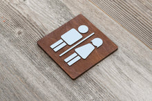 Załaduj obraz do przeglądarki galerii, Wooden Unisex Restroom Door Signs with faux Metal Insert