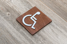 Load image into Gallery viewer, Wooden Handicapped Restroom Door Signs with faux Metal Insert