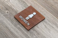 Load image into Gallery viewer, Wooden Women Restroom Door Signs with faux Metal Insert