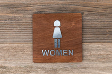 Load image into Gallery viewer, Wooden Women Restroom Door Signs with faux Metal Insert