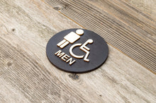 Load image into Gallery viewer, Round Men & Handicapped Restroom Door Sign with Text