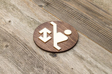 Load image into Gallery viewer, Round Escalator up and down wooden sign. Automated stairs plate.