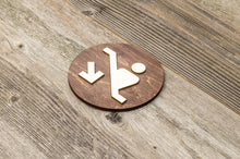 Załaduj obraz do przeglądarki galerii, Round Escalator down wooden sign. Automated stairs plate.