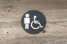 Load image into Gallery viewer, Round Toilet Door Sign. Wooden Rustic Restroom Signs Set.
