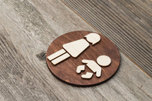 Load image into Gallery viewer, Round Toilet Door Sign. Wooden Rustic Restroom Signs Set.
