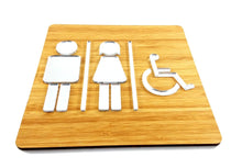 Load image into Gallery viewer, Natural Bamboo Toilet Door Sign With Acrylic Mirror Insert
