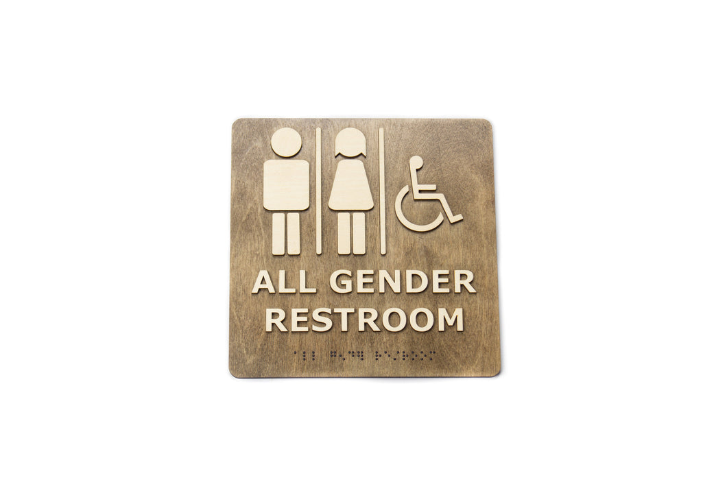 All Gender Restroom, Toilet Door Sign With Braille Dots