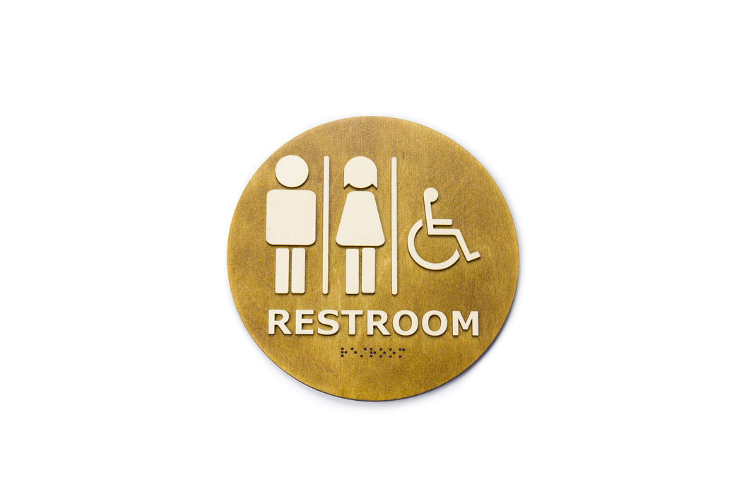 Men / Women / Disabled Restroom Door Sign With Braille Dots