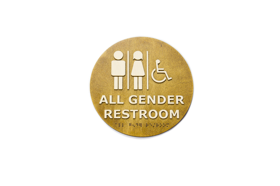 All Gender Restroom, Toilet Door Sign With Braille Dots