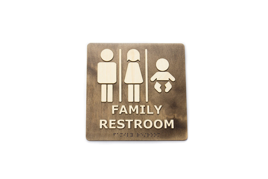 Family Restroom, Toilet Door Sign With Braille Dots
