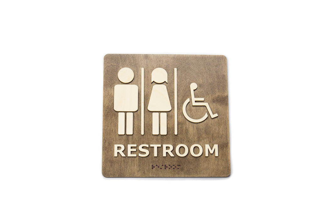 Men / Women / Disabled Restroom. Toilet Door Sign With Grade 2 Braille.