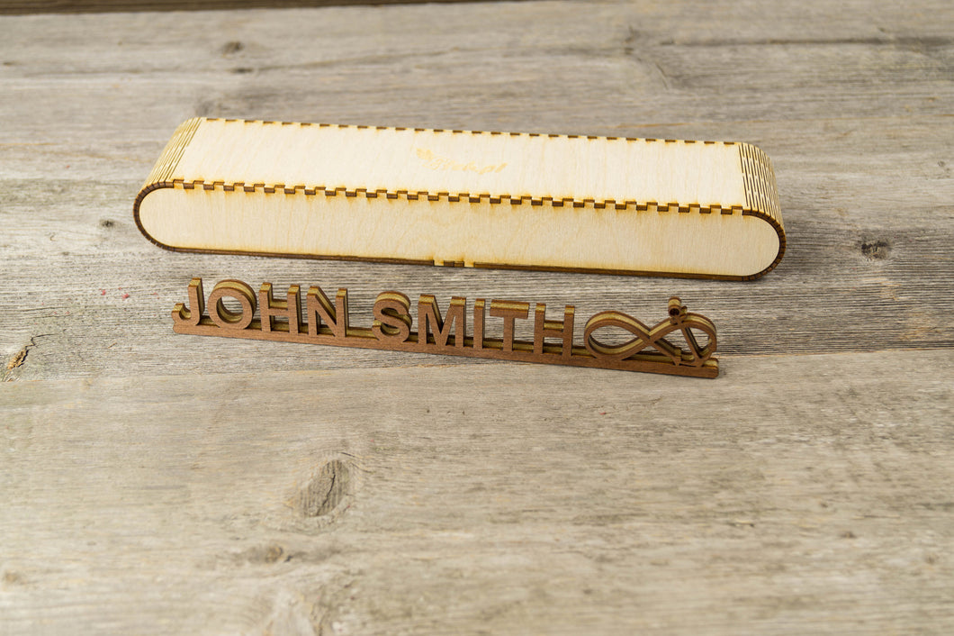 Personalised Wooden Desk Name Plate. Infinity Anchor. Custom last name plate.