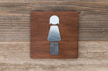 Załaduj obraz do przeglądarki galerii, Wooden Women Restroom Door Signs with faux Metal Insert
