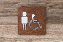 Załaduj obraz do przeglądarki galerii, Wooden Men &amp; Disabled Restroom Door Signs with faux Metal Insert
