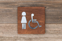 Load image into Gallery viewer, Wooden Women &amp; Disabled Restroom Door Signs with faux Metal Insert
