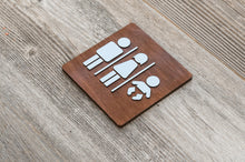 Load image into Gallery viewer, Wooden Family Restroom Door Signs with faux Metal Insert
