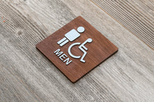 Załaduj obraz do przeglądarki galerii, Wooden Men &amp; Disabled Restroom Door Signs with faux Metal Insert
