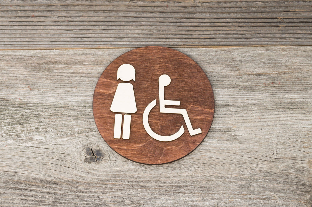 Round Women & Handicapped Restroom Door Sign