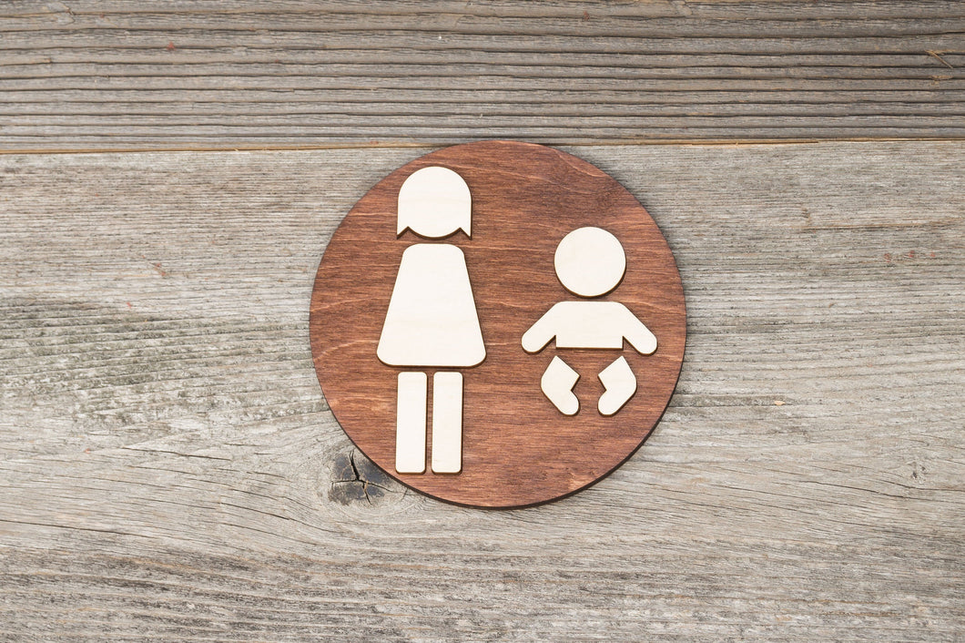 Round Women & Baby Changing Station Restroom Door Sign
