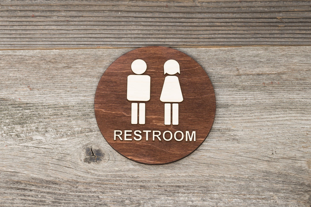 Round Unisex Restroom Door Sign