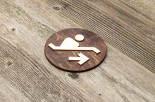 Load image into Gallery viewer, Round Escalator up wooden sign. Automated stairs plate.
