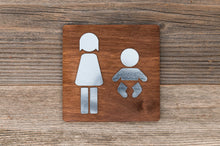 Load image into Gallery viewer, Wooden Women &amp; Baby Restroom Door Signs with faux Metal Insert
