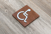 Load image into Gallery viewer, Wooden Handicapped Restroom Door Signs with faux Metal Insert
